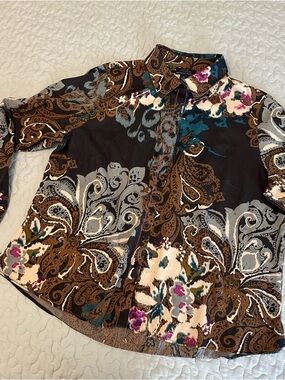 Westbound Paisley Print Wrinkle Free Plus Size Women’s Button-Down